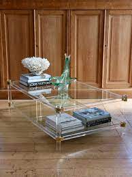 Look for these motifs to be integrated into brass. Mid Century Lucite And Brass Coffee Table C 1970 S European Antiques