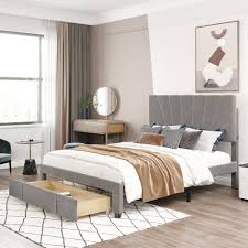 Features roomy hidden storage and a densely foam padded seat covered in plush velvet upholstery. Hs Contemporary 1pc Queen Size Storage Bed Velvet Upholstered Platform Bed Big Drawer Gray Bedroom Furniture