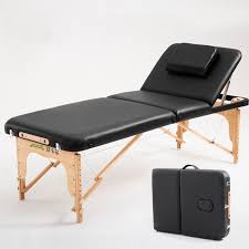70cm Wide 3 Fold Portable Massage Table Hardwood Frame Adjustable Spa Bed Tattoo Beauty Salon Furniture Folding Message Bed Salon Furniture Massage Table Furniture