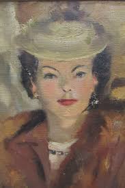 Bucks County Impressionist painting portrait of lady American circa 1940  fashion