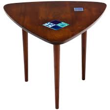 Mid Century Walnut Guitar Pick Table With Ceramic Tiles Modern Table Ceramic Tiles Table