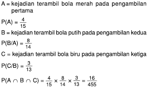Dari dalam kotak diambil 3 bola sekaligus secara acak. Di Dalam Kantong Terdapat 4 Bola Merah 8 Bola Putih Dan 3 Bola Biru Bola Bola Tersebut Mas Dayat