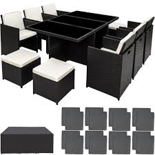 Quel matériau choisir pour une table de jardin ? Tectake Salon De Jardin New York Resine Tressee Structure Aluminium 6 Chaises 4 Tabourets 1 Table Noir Achat Vente Ensemble Table Et Chaise De Jardin Tectake 401454 Cdiscount