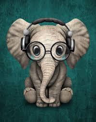 Cute Baby Elephant Dj Wearing Headphones And Glasses On Blue By Jeff Bartels Cute Baby Elephant Baby Elephant Cute Animals