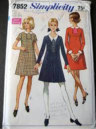Vintage 1960s A Line Dress Pattern Peter Pan Collar Cuffed Sleeves Simplicity 7852 Size 10 A Line Dress Dress Pattern Mod Mini Dress