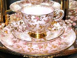 Tuscan Rose Gold Chintz Pink Tea Cup And Saucer Plate Trio England Bone China Pink Tea Cups Tea Cups Tea
