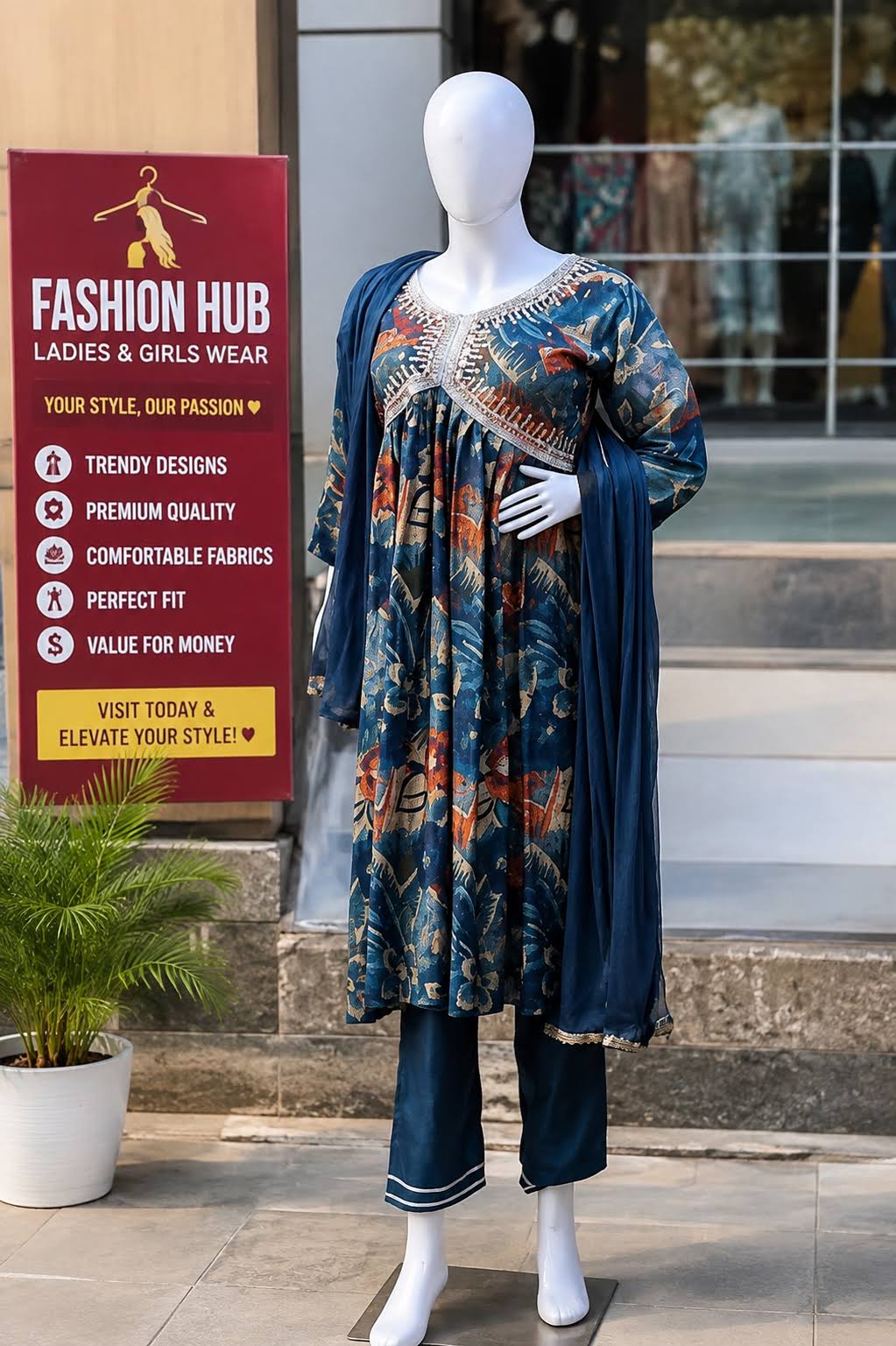 Elegant Printed 3-Piece Kurta Palazzo Set with Dupatta product image