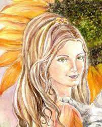 Fairy Art, Sunflower Fairy ,tabby Cat , Sunflowers, Fairy Art Print, 8 X10  Art Print