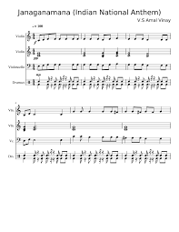 Janaganamana Indian National Anthem Sheet Music For Violin Drum Group Cello Mixed Quartet Musescore Com