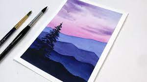 Painting the sea, clouds, skies, people, birds and sand. Watercolor Tutorial For Beginners Step By Step Purple Sunset Watercolor Painting For Beginners Youtube