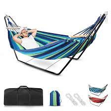 Hamaca con Soporte Metalico Hamaca de Doble Personas Algodón Portátil con  Bolsa para Niños Adultos Camping Viajes Playa Terraza Playa Mochileros, 200  * 150cm, Carga MAX 150kg : Amazon.es: Jardín