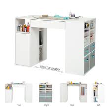 Amazon Com South Shore Crea Pure White Counter Height Craft Table And Stool Arts Crafts Sewi Craft Tables With Storage Craft Storage Solutions Craft Table