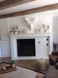 My Finished Mantle Hard To Design Around The Off Centered Fireplace And Wood Storage But I Guess It Ref Fireplace Remodel Home Fireplace Off Center Fireplace