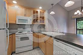 tidy compact kitchen with maple
