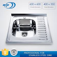 Sink commercial kitchen catering wash basin stainless steel single bowl with right drainboard tap storage shelf for restaurant, hotel, bar,rental room. China 600x600mm Polish Square Stainless Steel Kitchen Sink With Drain Board China Kitchen Basin Water Tank