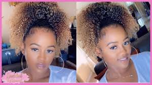 From jet black to chestnut. Super Natural Afro Curly Ombre Drawstring Ponytail Sassina Hair Youtube