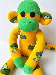 Sock Monkey Brock Yellow Broccoli Sock Monkey Etsy Sock Monkey Sock Monkey Dolls Stuffed Animal Patterns
