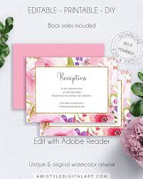 Blush Wedding Reception Card With Adorable And Elegant Watercolor Floral Background And Gol Wedding Reception Cards Rsvp Wedding Cards Wedding Direction Cards