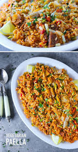 Vegetarian Paella A Crowd Pleasing Full Flavored Dish With Saffron Rice And Savory Vegetables That S Vegetarian Paella Vegetarian Rice Dishes Paella Recipe