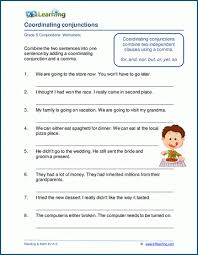 The little boy jumped and danced around the room. Coordinating Conjunction Worksheets For Grade 5 K5 Learning