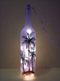 Palm Tree Frosted Hand Painted Lighted Wine Bottle Etsy Wine Bottle Crafts Painted Wine Bottles Lighted Wine Bottles