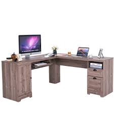 Costway L Shaped Corner Computer Desk Writing Table Study Workstation W Drawers Storage Com Imagens Mdf Ideias Legais Ideias