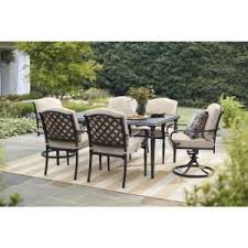 Hampton Bay Laurel Oaks Dark Brown 7 Piece Outdoor Dining Set With Beige Cushions 525 020 In 2020 Hampton Bay Patio Furniture Patio Dining Furniture Backyard Furniture