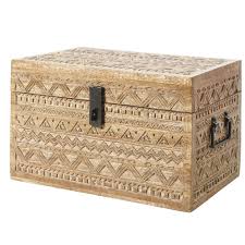 Boite En Manguier Grave Motifs Graphiques Malle En Bois Manguier Motifs Graphiques