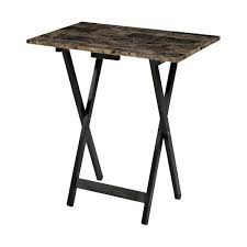 Hoobro tv trays, set of 4 tv tables with storage rack, industrial snack table for eating at couch, folding tray table for small space, easy storage and assembly, rustic brown bf19bzp401. Linon Home Decor Tray Table Set Faux Marble In Brown 43001tilset 01 As The Home Depot