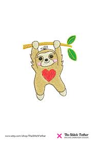 Mini Sloth Baby Machine Embroidery Design Cute Baby Sloth With Heart Hanging From Tree Branch Animal Sloths Smiling Instant Download Cute Baby Sloths Animal Embroidery Baby Sloth