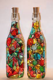 Stained Bottle Art With Lights Bottle Lights Art With Light Glass Bottles Art Bottle Art Projects