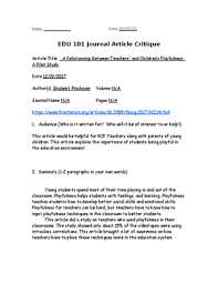 EDU 101 Preschool observation