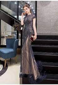 Leshine Bridal Mermaid Party Dresses Luxury Rhinestones Long Sleeve Evening Gowns Soiree Dress Bride Dress Vintage