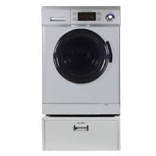 Deco All In One 1 6 Cu Ft Compact Combo Washer Dryer With Optional Vented Ventless Sensor Dry With Pedestal In Silver Dc4400 S Pdl The Home Depot Washer Dryer Combo Combination Washer Dryer Electric
