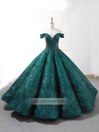Off Shoulder Prom Gowns Emerald Green Quinceanera Dresses Fd1097 Quinceanera Dresses Prom Dresses Ball Gown Floral Prom Dresses