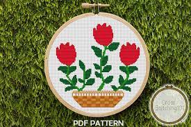 Small and free set with cross stitch patterns. Rose Flower Pot Cross Stitch Pattern Instant Download Pdf 355780 Embroidery Design Bundles