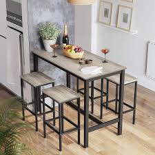 5pcs round dining table set, tempered glass kitchen dining table and 4pcs artificial leather chairs, modern dining with exquisite craftsmanship, our kitchen table set every part are handled meticulously. Bar Table With 2 Bar Stools Vasagle Bar Table Set Living Room Industrial For Kitchen Greige