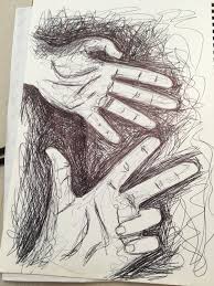 Biro Pen Drawing With Little Detail Focusing On Negative Space Again To Join The Two Hands Closer Together