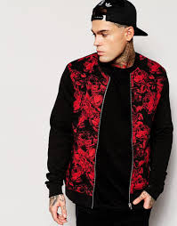 Asos Bomber Jacket In Jersey With Floral Printed Front At Asos Com Black Bomber Jacket Outfit Bomber Jacket Black Bomber Jacket