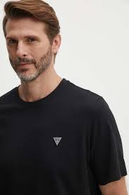 Bavlněné tričko Guess, barva černá