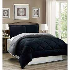 Graphic watercolor stripes are balanced bygraphic watercolor stripes are balanced by a solid reverse and a subtle faux bois print. Legacy Decor 2pc Down Alternative Grey And Black Reversible Comforter Set Twin Size