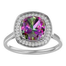 T.w.) & diamond (1/20 ct. Mystic Topaz Mystic Topaz Ring 2 1 4 Carat Cushion Cut Mystic Topaz And Halo Diamond Ring In 14k White Gold Superjeweler