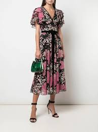 Marchesa Notte Embroidered Floral Ruffled Dress In 2020 Dresses Occasion Wear Dresses Printed Gowns