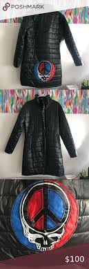 Grateful Dead Black Puffer Jacket Graphic Back Xl In 2020 Black Puffer Black Puffer Jacket Jackets