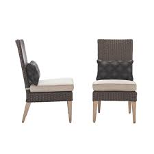 Home Decorators Collection Naples Brown All Weather Wicker Outdoor Parson Dining Chair With Putty Cushions Set Of 2 Frs80660f 2pk The Home Depot Wicker Decor Wicker Porch Furniture Wicker Headboard