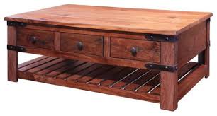 Rustic coffee table with hollow log base. Granville Parota Rustic Solid Wood Coffee Tabe With 6 Drawers Rustic Coffee Tables By Crafters And Weavers Houzz