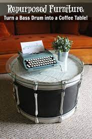 Organic and modern, the mori coffee table features a drum silhouette with a concentric carved oak top is perfectly simplistic. Repurposed Furniture Turn A Bass Drum Into A Coffee Table Repurposed Furniture Music Furniture Drum Coffee Table