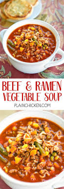 Beef And Ramen Vegetable Soup Only 5 Ingredients And Ready In Under 20 Minutes Ground Beef V 8 Vegetable Juice On Soup And Sandwich Soup Recipes Beef Soup