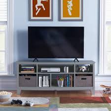 Martha stewart living is about the handmade, the homemade, the artful, the innovative Amazon Com Martha Stewart Living And Learning Kids Media Console Gray Wooden Tv Stand With Shelves And Fabric Bins Storage Organizer For Playroom And Bedroom Furniture Decor
