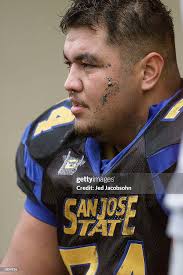 Offensive tackle Chris Fe'esago of the San Jose State Spartans sits... News  Photo